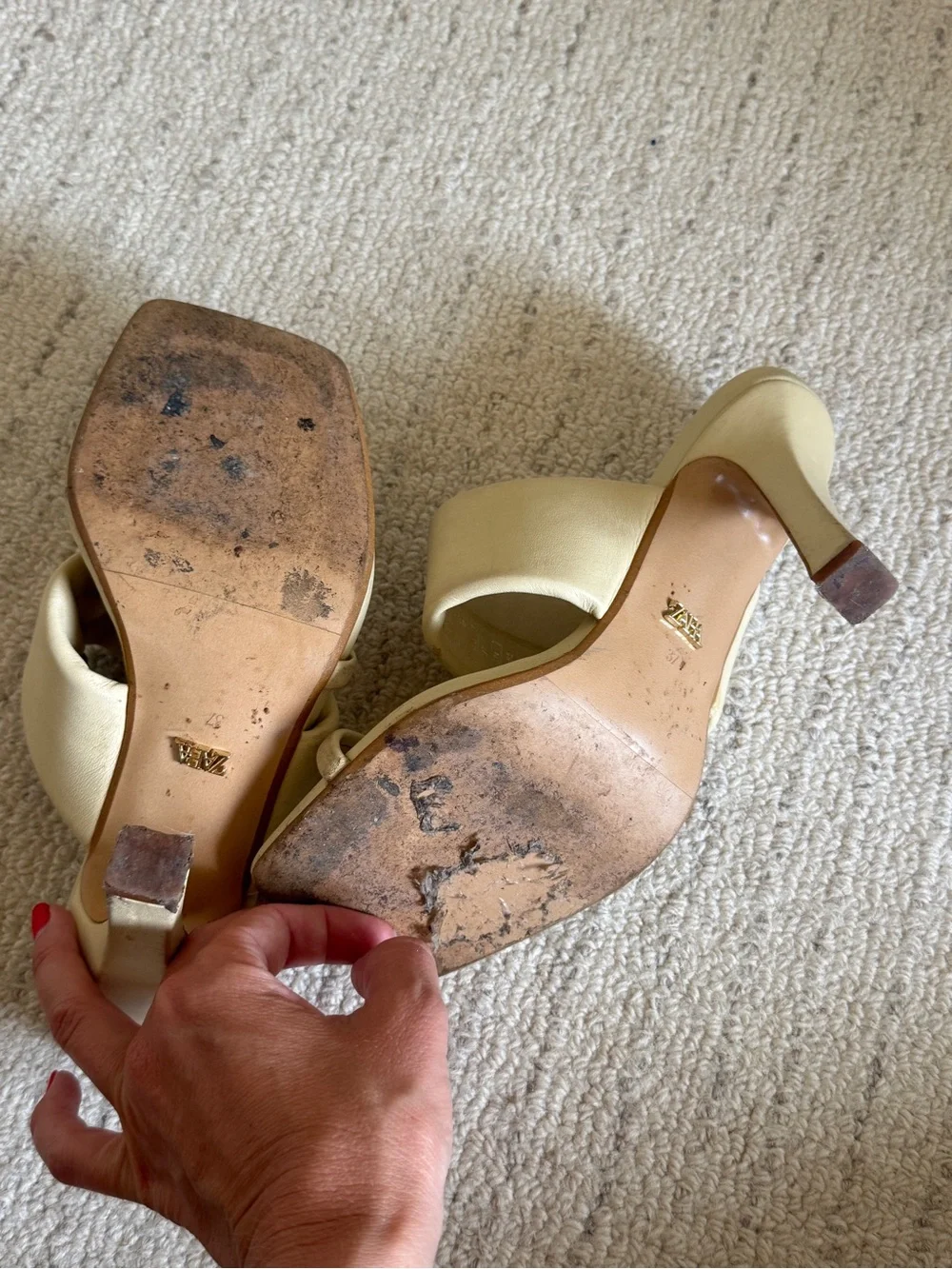 Zara Cream Square-Toe Toe-Ring Slide Heels